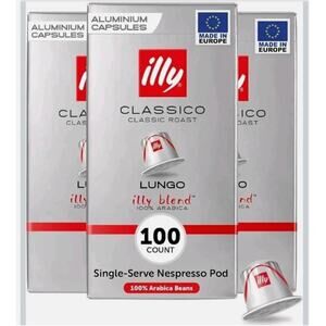 Illy Blend Single-Serve Coffee Capsules Pods, Classico Lungo Roast Arabica 10x10